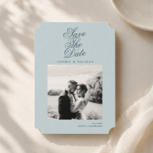 Ijsblauwe winter save the date foto kaart