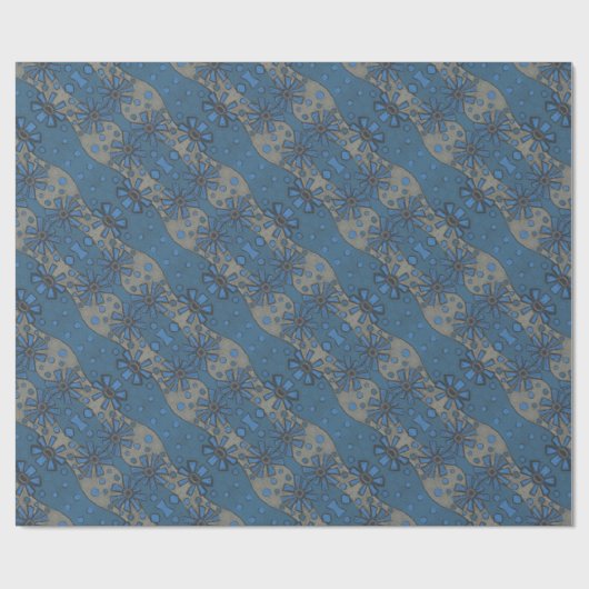 ijsbloemen, blauw en grijs bloempatroon, rustisch cadeaupapier (Vlak)