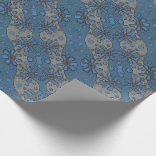 ijsbloemen, blauw en grijs bloempatroon, rustisch cadeaupapier (Hoek)