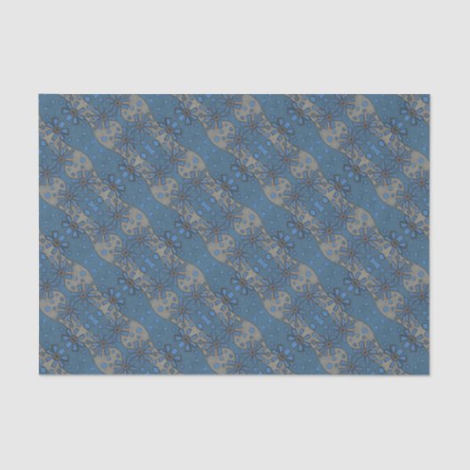 ijsbloemen, blauw en grijs bloempatroon, rustisch tissuepapier (Voorkant)