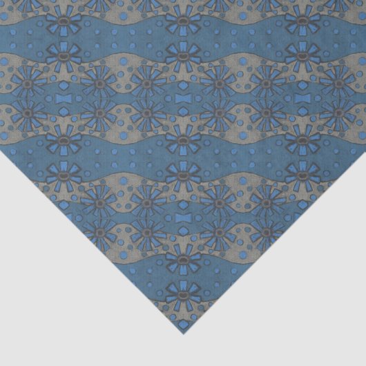 ijsbloemen, blauw en grijs bloempatroon, rustisch tissuepapier (Detail)