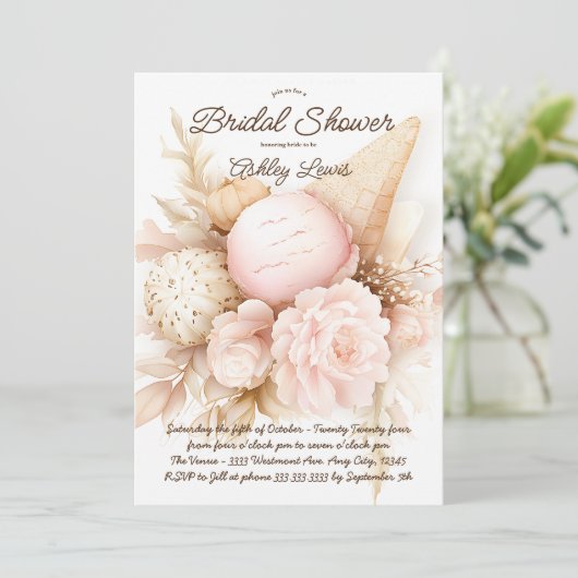 Ijsbloemenboeket, ijsroze kaart (Staand voorkant)