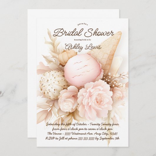 Ijsbloemenboeket, ijsroze kaart (Voorkant / Achterkant)