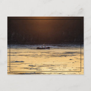 Ijsbreker bij zonsondergang briefkaart
