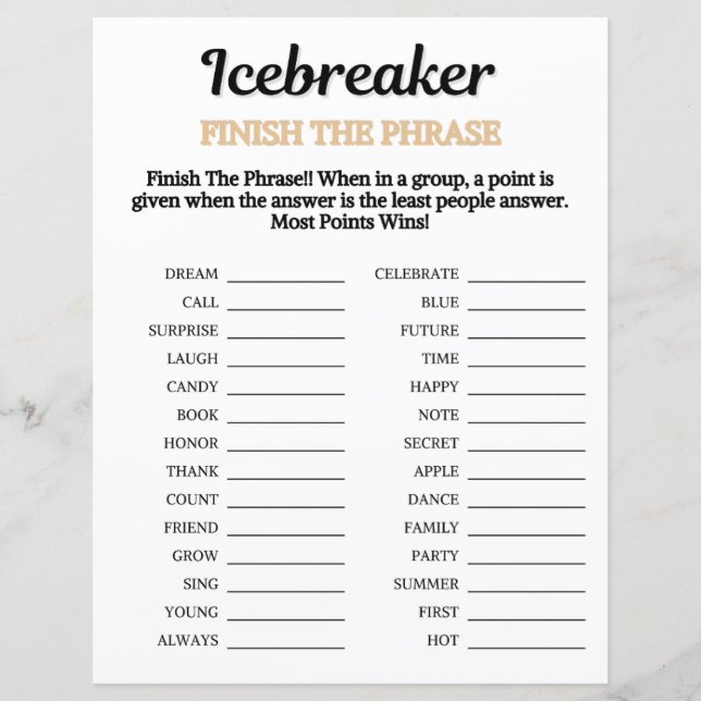 Ijsbreker Finish The Phrase Spel (Voorkant)