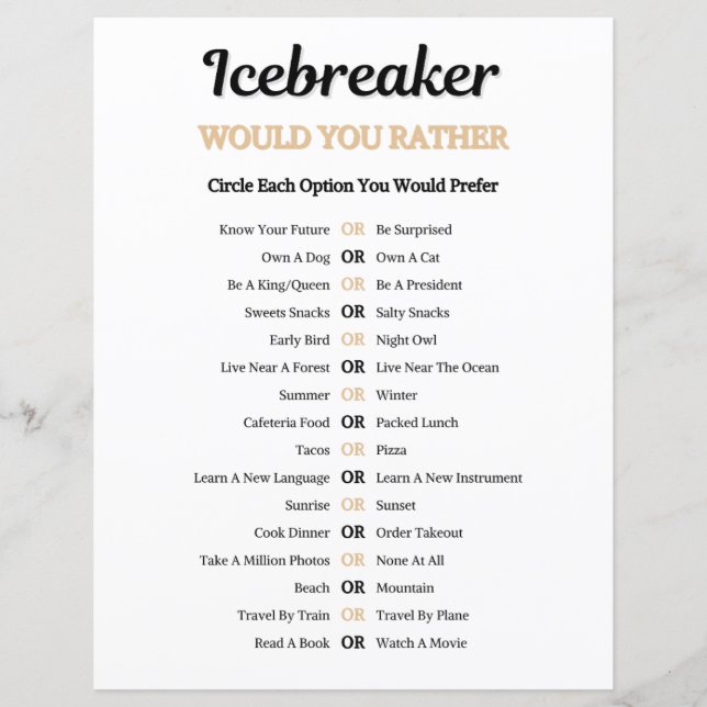 Ijsbreker Would You Rather Spel (Voorkant)