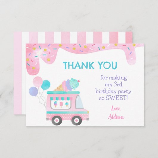 Ijscomobil Verjaardagsfeest Dank Je Kaarten (Voorkant / Achterkant)