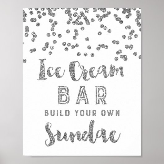 Ijscoup Sundae Bar Bord Zilver Confetti Poster (Voorkant)