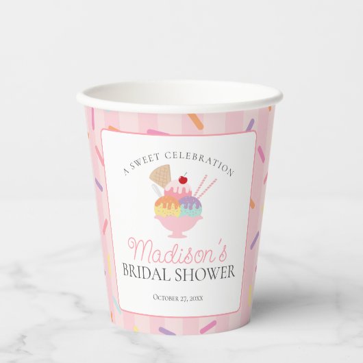 Ijscoup Sundae Opgepakt Zoete Bruids Shower Papieren Bekers (Voorkant)