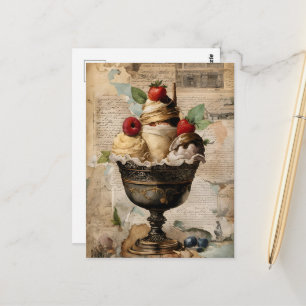 Ijscoupesundae en Fruit Vintage Collage Briefkaart