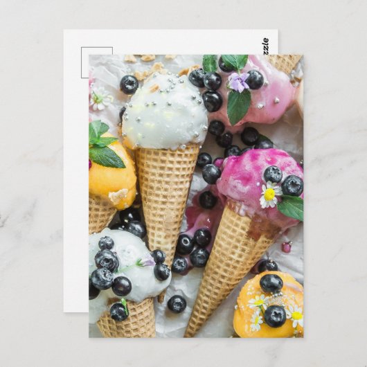 IJscream met blauwe bessen en bloemen Briefkaart (Voorkant / Achterkant)