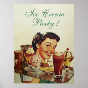 IJSCREAMPARTY Meisje met dienblad met ijsjes Poster