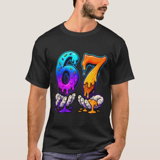 IJscrème druppel 6 7 Nummer 67 Zes Zeven Meme Here T-shirt (Voorkant)