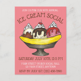 Ijsdessertfeest Borrel Dessert Banaan Splitsundae Uitnodiging Briefkaart