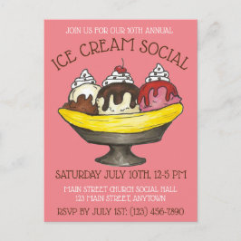 Ijsdessertfeest Borrel Dessert Banaan Splitsundae Uitnodiging Briefkaart