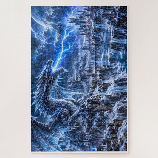 Ijsdraak – Blauwe Bliksemstorm Legpuzzel (Verticaal)