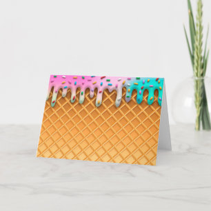 Ijsdruppel Waffel Kegel Roze Met Strooisel Kaart