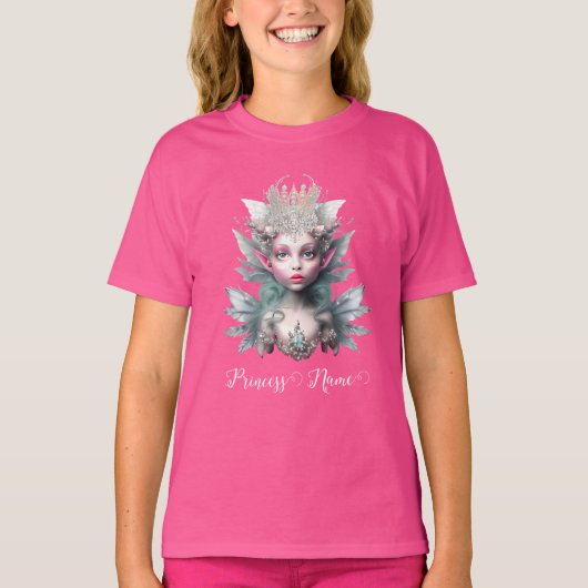 IJsfee prinses glitter strass kroon roze T-shirt (Voorkant)