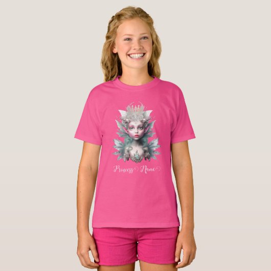 IJsfee prinses glitter strass kroon roze T-shirt (Voorkant volledig)