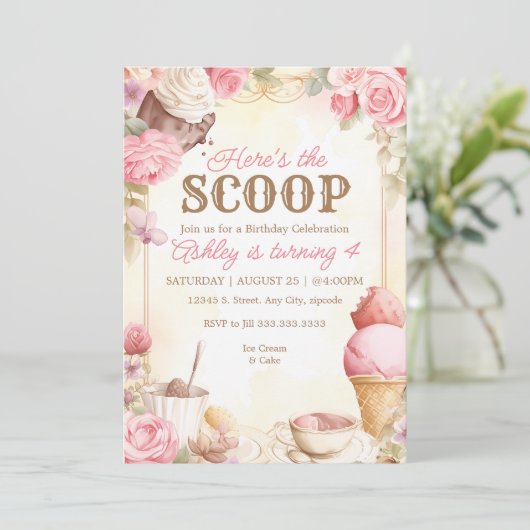  ijsfeest roze ijsje kaart (Staand voorkant)