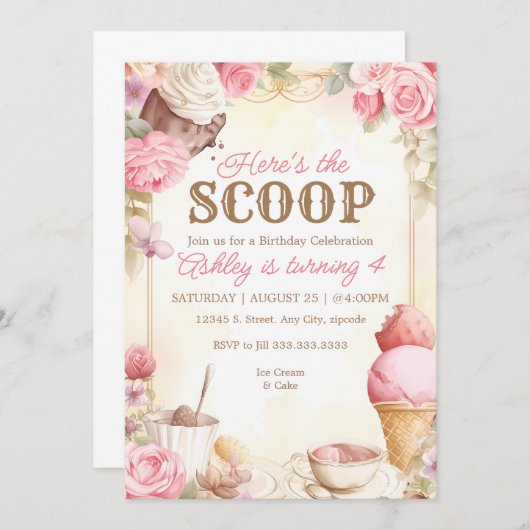 ijsfeest roze ijsje kaart (Voorkant / Achterkant)