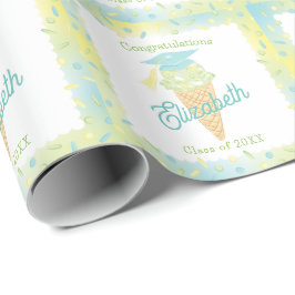Ijsfeestje afstudeerfeest Blauw Groen Cadeaupapier