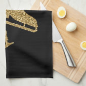 IJshanddoeken, schaats Zwart goudglitter Theedoek (Quarter Fold)