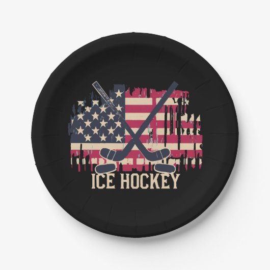IJshockey - Amerikaanse vlag Papieren Bordje (Voorkant)