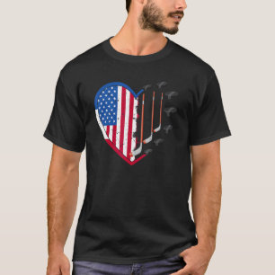 IJshockey bal met Amerikaanse vlag hart 4e van Ju T-shirt