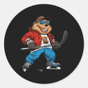 IJshockey Bever Ronde Sticker
