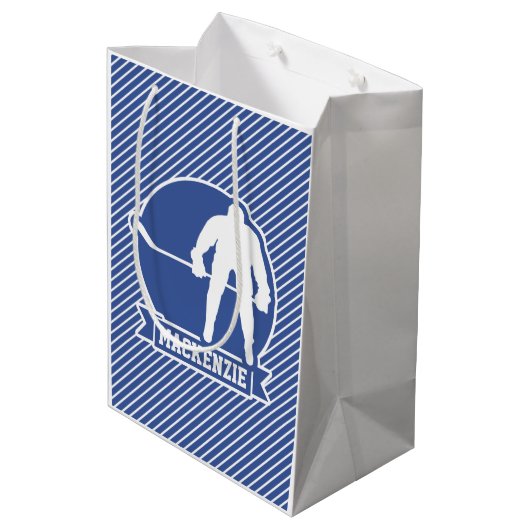 IJshockey, Blauwe & Witte Strepen, Sport Medium Cadeauzakje (Achterkant Gekanteld)
