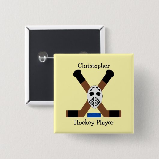 IJshockey design gepersonaliseerd Vierkante Button 5,1 Cm (Voorkant /achterkant)