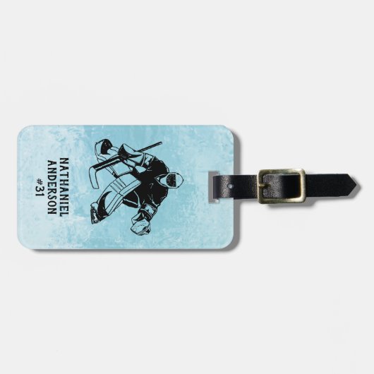 IJshockey doelman dubbelzijdig monogram Bagagelabel (Voorkant horizontaal)