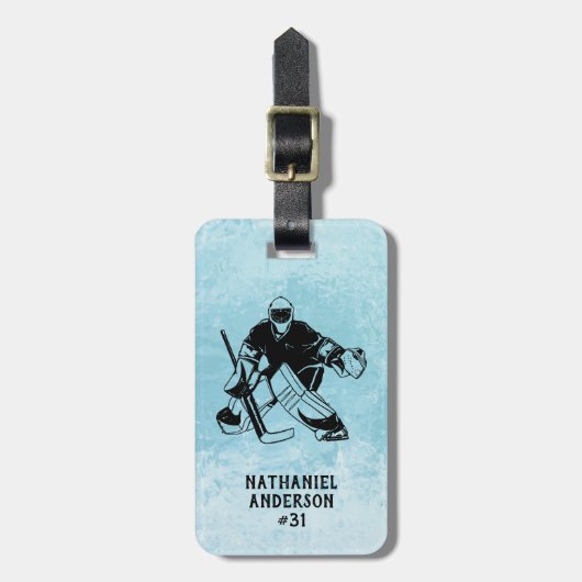 IJshockey doelman dubbelzijdig monogram Bagagelabel (Voorkant verticaal)