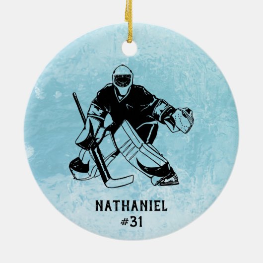 IJshockey doelman monogram Keramisch Ornament (Achterkant)