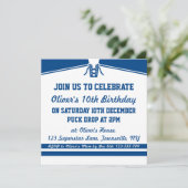 IJshockey Jersey thema feestuitnodigingen, blauw Kaart (Staand voorkant)