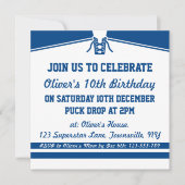 IJshockey Jersey thema feestuitnodigingen, blauw Kaart (Voorkant)