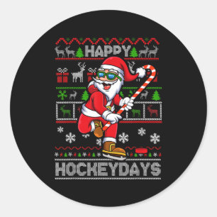 IJshockey Kerstman Gelukkige Hockeydagen Grappige Ronde Sticker