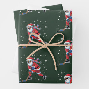 IJshockey Kerstman Kerst speelt ijssporten Team Inpakpapier Vel