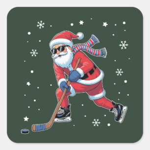 IJshockey Kerstman Kerstman Ijsporten Team Vierkante Sticker