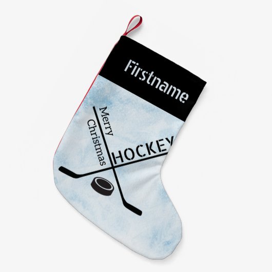 IJshockey kerstmis - Blauwe ijstokken Kleine Kerstsok (Voorkant (Hangend))