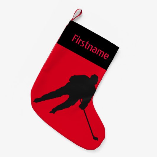 IJshockey kerstmis - speler rood Kleine Kerstsok (Voorkant (Hangend))