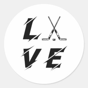 IjsHockey Liefde Sticks Grappige IJshockey Speler Ronde Sticker