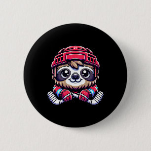 IJshockey Luiaard Schattige Hockeyfan  Ronde Button 5,7 Cm