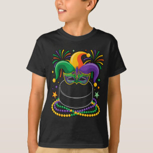 IJshockey narrenhoed gemaskerde kralen mardi gras T-shirt