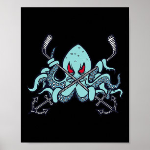 IJshockey Octopus Inktvis Oceaan Zeemonster Beest Poster