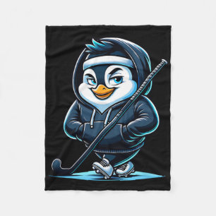IJsHockey Pinguïn Mascotte Met Stok En Schaatsen Fleece Deken