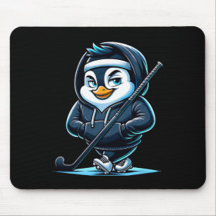 IJsHockey Pinguïn Mascotte Met Stok En Schaatsen Muismat