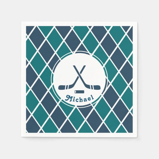 IJshockey pucks gepersonaliseerde gestreepte blauw Servet (Voorkant)