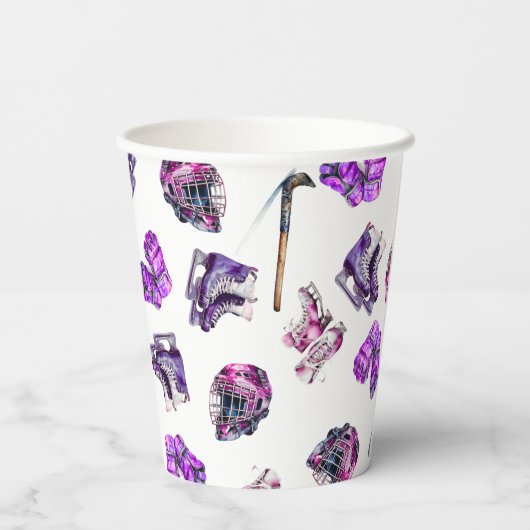 IJshockey schaatsen meisjes roze Paarse verjaardag Papieren Bekers (Achterkant)